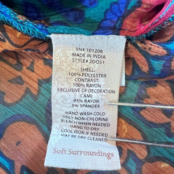 Soft Surroundings Sheer Blouse Embroidery Tassels Bell Sleeve Sz Small - Picture 8 of 12